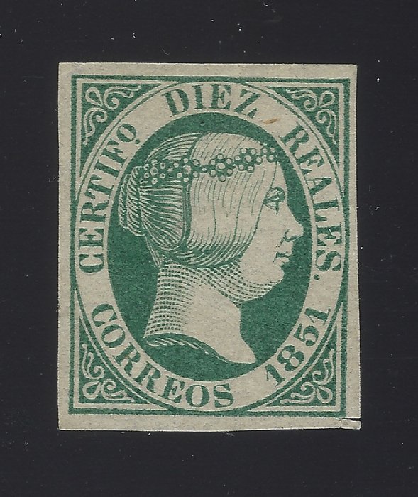 西班牙 1851 - 10 雷亚尔伊莎贝尔二世带证书 - Edifil nº 11