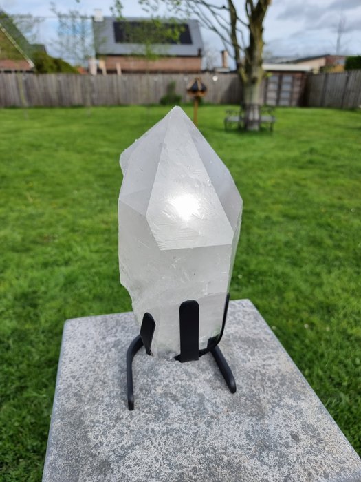 Cristal de ponteiro duplo raro XL em suporte Ponto de cristal - Altura: 31.5 cm - Largura: 12 cm- 4.68 kg