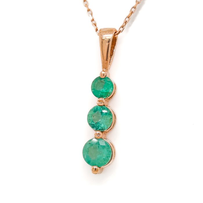 χωρίς τιμή ασφαλείας - 0.62 Carat Emeralds Pendant - Κρεμαστό κόσμημα - 14 καράτια Ροζ χρυσό 