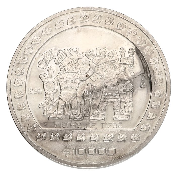 Mexico. 10.000 Pesos 1992 ''Piedra de Tizoc'', 5 Oz (.999)  (Ingen reservasjonspris)
