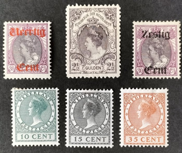 Niederlande 1899/1924 - Wilhelmina 2,50, Reliefausgabe und Ausstellungsserie - Nvph  78  + 102 - 103  + 136 - 138
