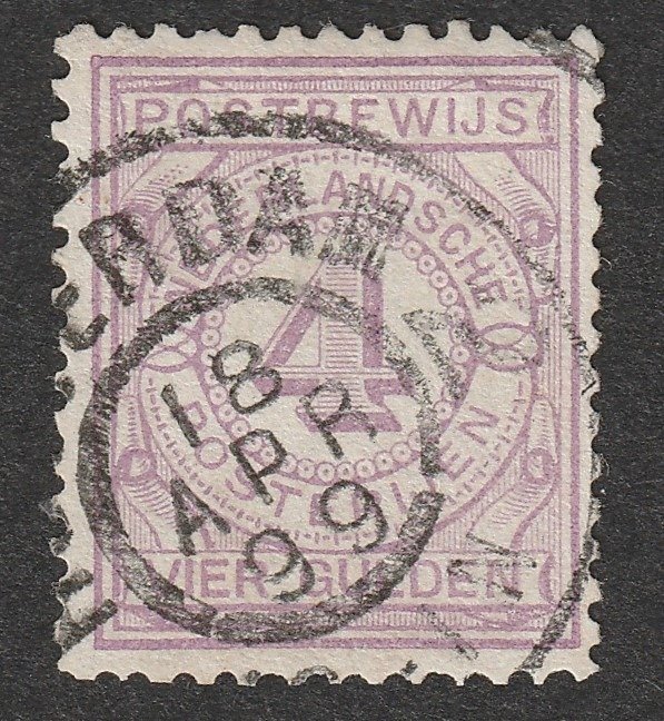 Paesi Bassi 1884 - Timbro per ricevuta postale - NVPH PW5 - 4 Gulden viola