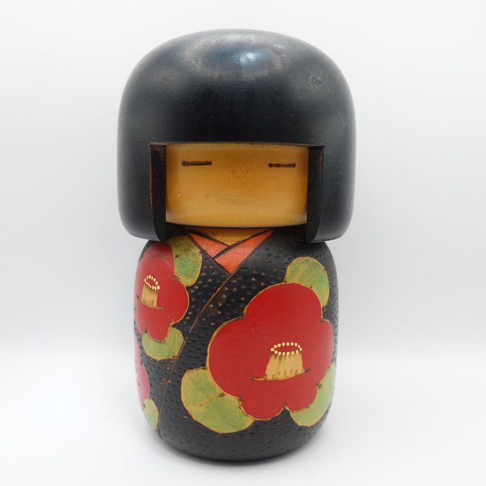 Vintage Handmade Kokeshi, Takamizawa Kazuwo 高見沢かずを aláírásával - Fa - Japán - Shōwa period (1926-1989)