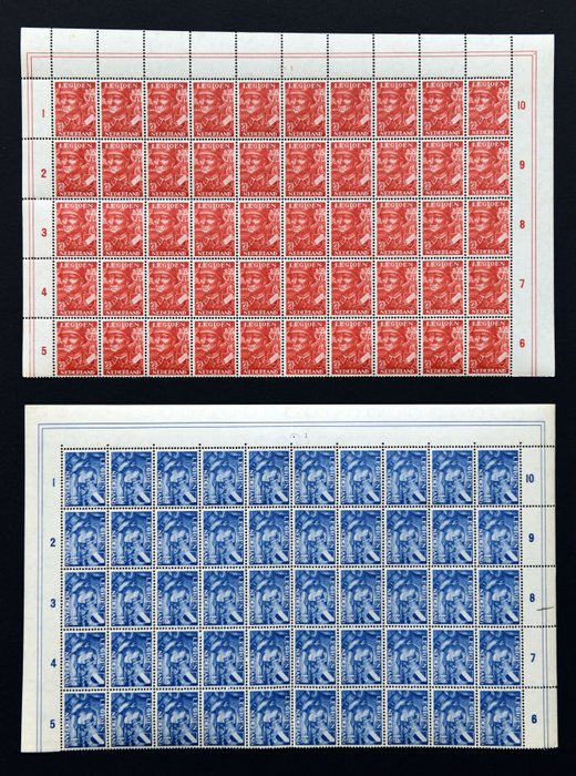 Netherlands 1942 - Legion stamps in half sheets with plate errors - NVPH 402/403