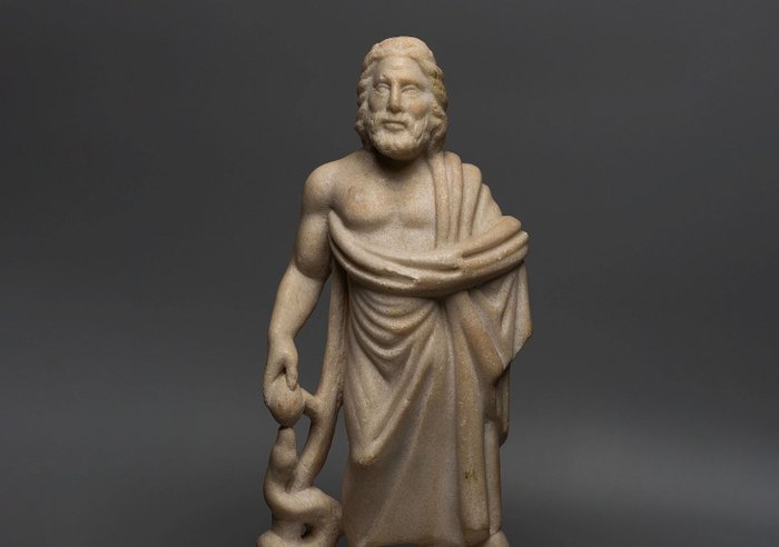 古罗马 石头 医药之神埃斯库拉庇俄斯的完整雕塑。高 43 厘米。 - 43 cm