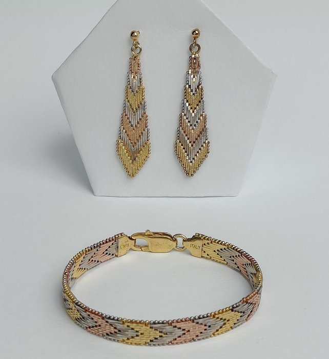 Sin Precio de Reserva - Conjunto de collar, pendientes, broches y pulsera Plata 925 - Bañada en oro de 24k - Pendientes - Pulseras 