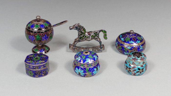 Cloisonne (6) - Silver - India - 20th century