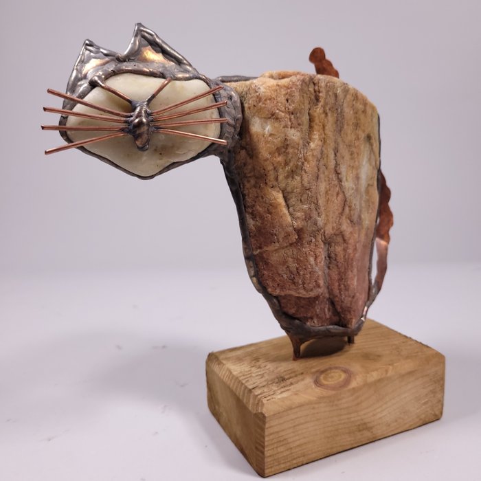 Jacek Drzymała (XX-XXI) - Cat - Handmade stone figurine - No reserve