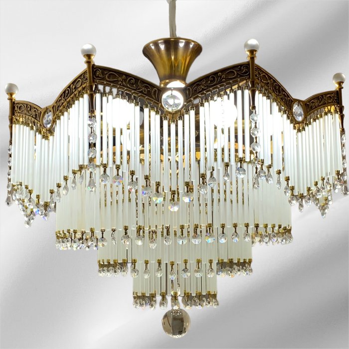 Gran Lámpara Plafon Araña - Estilo Imperio - Lámpara de techo - Bronce - 08 Luces - Cristales