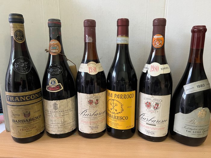 1974 Francone, 1964 Bersano, 1980 x2 Roche, 2013 Parroco & 1980 Cauda - 芭芭萊斯科 - 6 瓶 (0.75L)