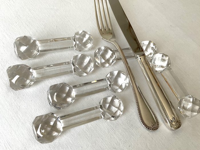 Kristallen Art Deco bestekleggers / porte-couteaux - Knivstøtte - fasettert stil kuttet krystall.