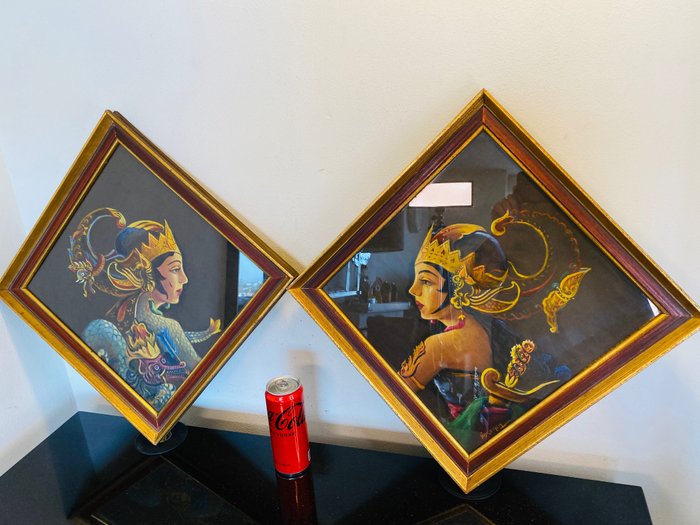 2 målningar - Legong dansare - Indonesien  (Utan reservationspris)