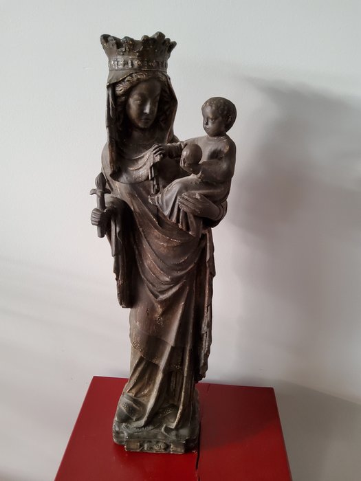 Figurka - Maria met kind in bruine kleur - 50 cm - Gips
