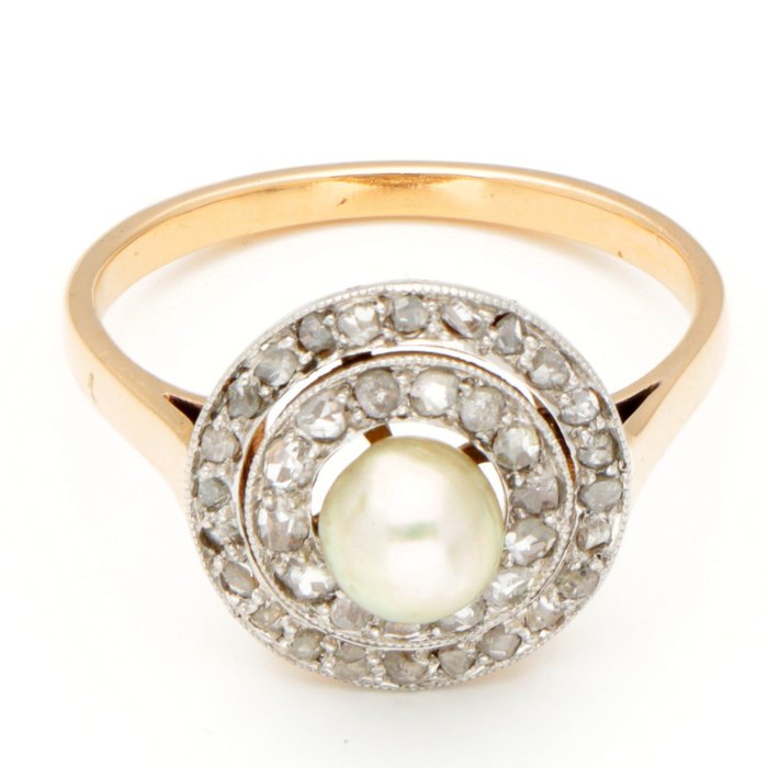 沒有保留價 - 戒指 - 18 克拉 黃金 鉆石  (天然) - 珍珠 