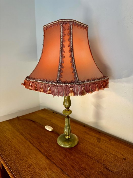 Ticino - Bordslampa - 1930-talslampa i onyxmarmor i Hollywood Regency-stil (H62cm) - Mässing, Onyx