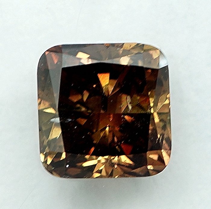鑽石 - 1.05 ct - 枕形 - Natural Fancy Deep Brownish Yellow - I1