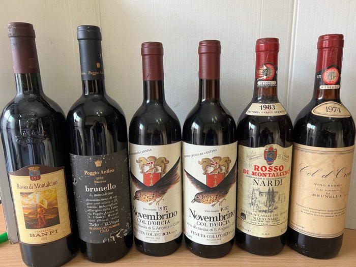 2002 Banfi Rosso, 1999 Poggio Antico Riserva, 1983 Nardi Rosso, Col d'Orcia Brunello 1974 & Novembrino - Tuscany - 6 Bottles (0.75L)