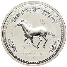 Australië. 2 Dollars 2002 “Year of the Horse”, 2 Oz (.999)  (Zonder Minimumprijs)