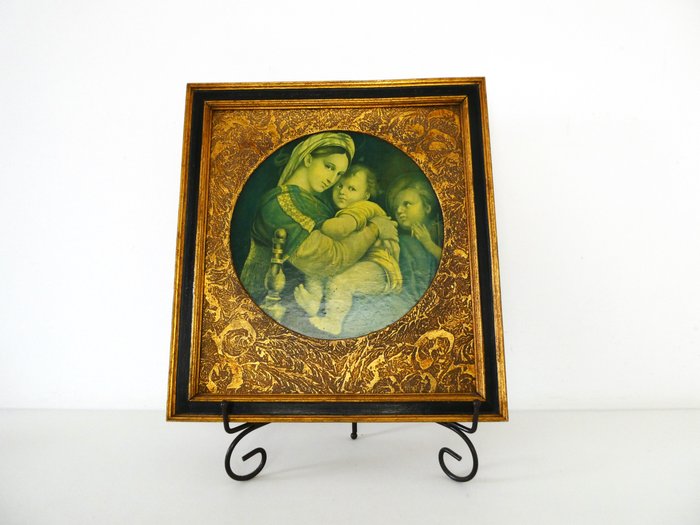 Vægdekoration - Meget flot stel / stel med en print reproduktion af Madonnaen med stolen 