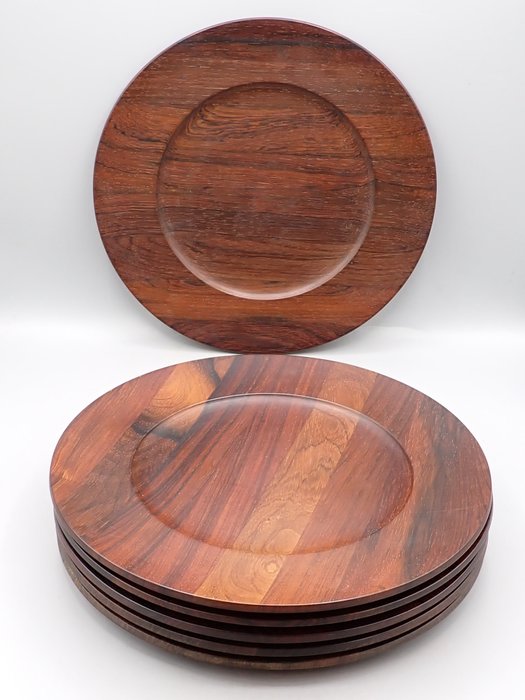 Kronjyden - Jens Harald Quistgaard - Tányér (6) - Set of six rosewood plates - Fa, Rózsafa