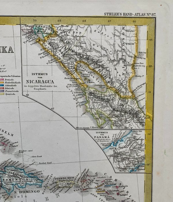 美国, 地图 - 中美洲/加勒比地区; A. Stieler - West-Indien und Central Amerika. - 1872年