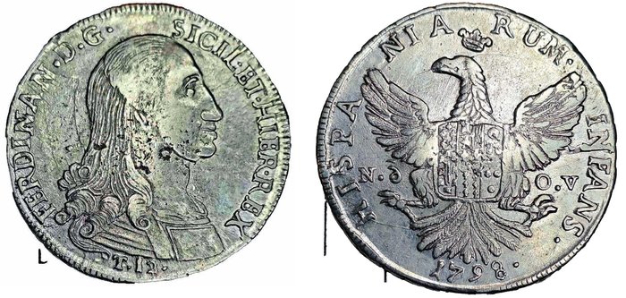 意大利， 西西里王国. 费迪南多三世 博尔博恩 （1759-1816）. 12 Tarì 1798