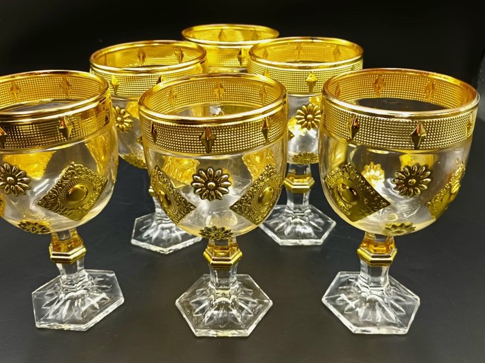 Italian Manufacturer - Serviciu de băut pentru 6 (6) - .999 (24 carate) aur, Cristal