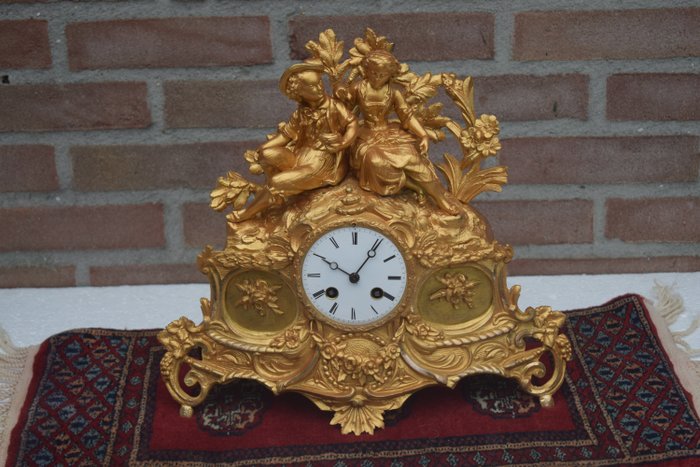 壁炉架时钟 - 帝政风格 - 粗锌, 镀金青铜 - 1850-1900