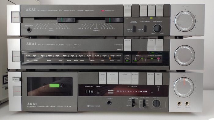 Akai - AM-U1 固态集成放大器、AT-K1 调谐器、HX-1 盒式录音机-播放器 - 高保真音响套装