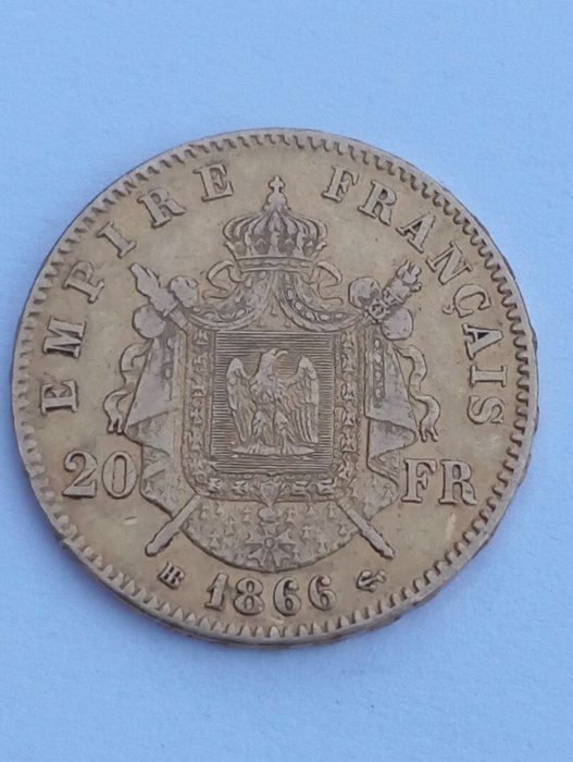 França. Napoleão III (1852-1870). 20 Francs 1866-BB, Strasbourg  (Sem preço de reserva)