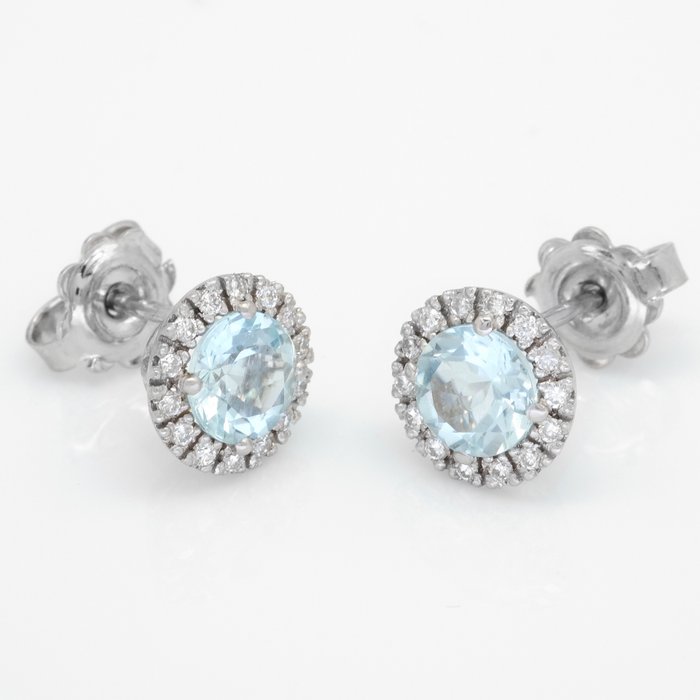 No Reserve Price - Earrings - 18 kt. White gold -  0.20 tw. Diamond - Aquamarine 