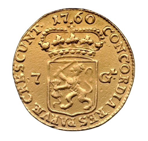 Países Bajos, Zeeland. Halve gouden Rijder of 7 Gulden 1760, zeldzaam