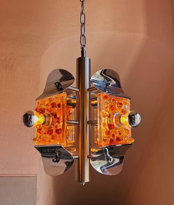Lámpara colgante - Vidrio de Murano moderno de mediados de siglo - Metal, Vidrio