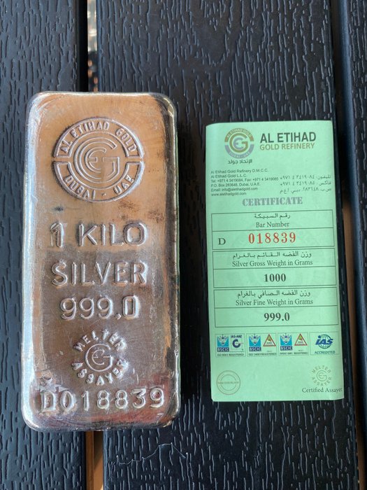 1 kilogram - Sølv - Al Etihad - Dubai - UAE - Med certifikat