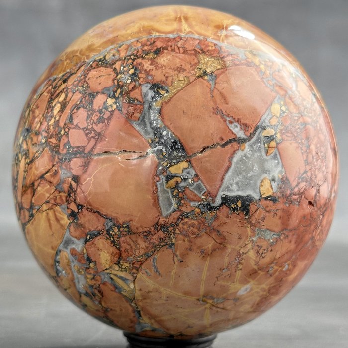 SANS PRIX DE RÉSERVE - Merveilleuse sphère de jaspe maligano Sphère sur un stand personnalisé- 1900 g - (1)