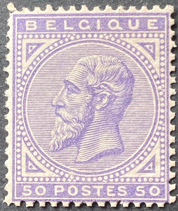 Belgia 1883 - Król Leopold II 50c Ciemny Fiolet - OBP/COB 41 - GOED GECENTREERD