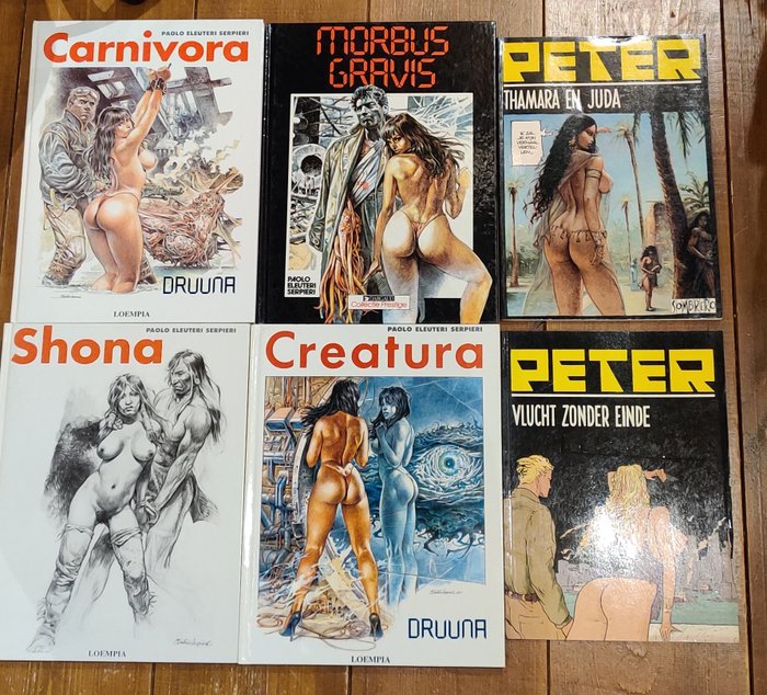 Druuna, Zwarte reeks - 4x Serpieri 2x Peter Riverstone - 6 Comic - 各種版本 - 1986/1993