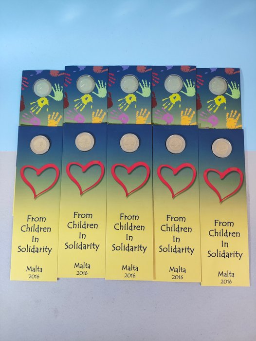 Malta. 2 Euro 2016 Solidarity through love (10 coincards)  (Ei pohjahintaa)