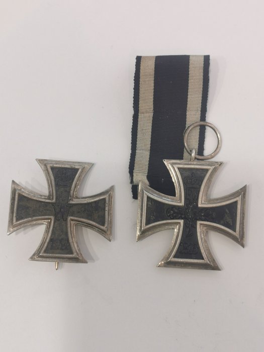 德国 - 陆军/步兵 - 服务奖章 - 2 x Original Eisernes Kreuz WK 1 1813/1914 Preußen