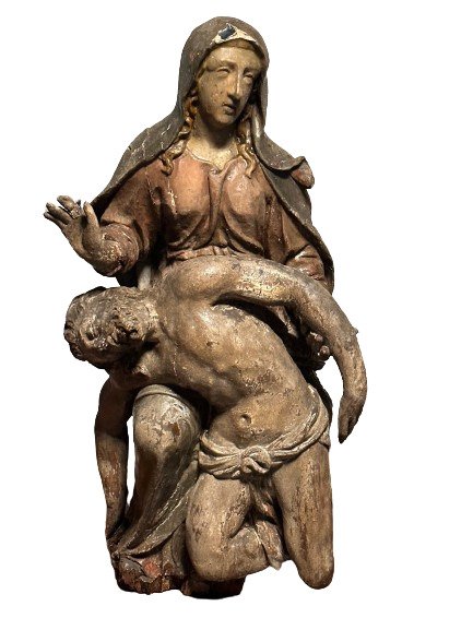 Skulptur, Piëta, 17e eeuw - 72 cm - Holz
