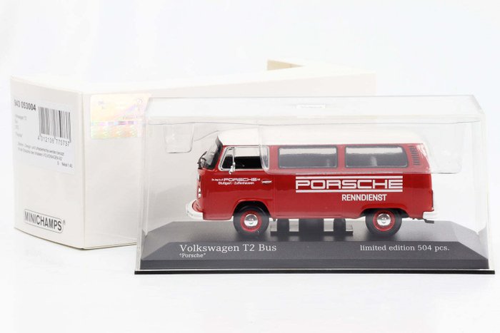 Minichamps 1:43 - Pakettiauton pienoismalli - Volkswagen T2 Bus 'Porsche' 1972 - Rajoitettu erä, 504 kpl.