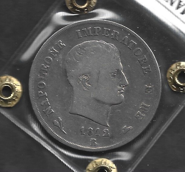 Italia, Italian kuningaskunta (napoleonilainen). Napoleone I - Re d'Italia (1805-1814). 5 Lire 1812  (Ei pohjahintaa)