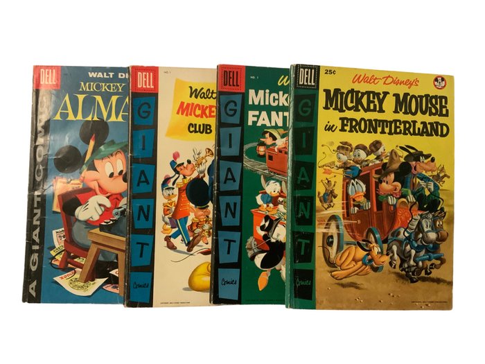 Dell Giant Comic - Mickey Mouse Almanac (1957), Club Parade (1955), In Fantasy Land (1957), In Frontierland (1956) - 4 Comic - Ensipainos - 1955/1957