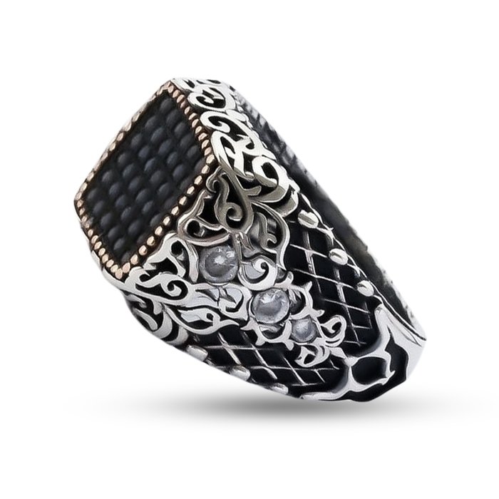 No Reserve Price - Ring Silver, Men's Ring - 925 Onyx 
