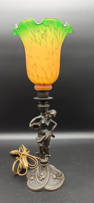 Lampada da tavolo - Lampada Art Déco in Lega Bronzea e Vetro