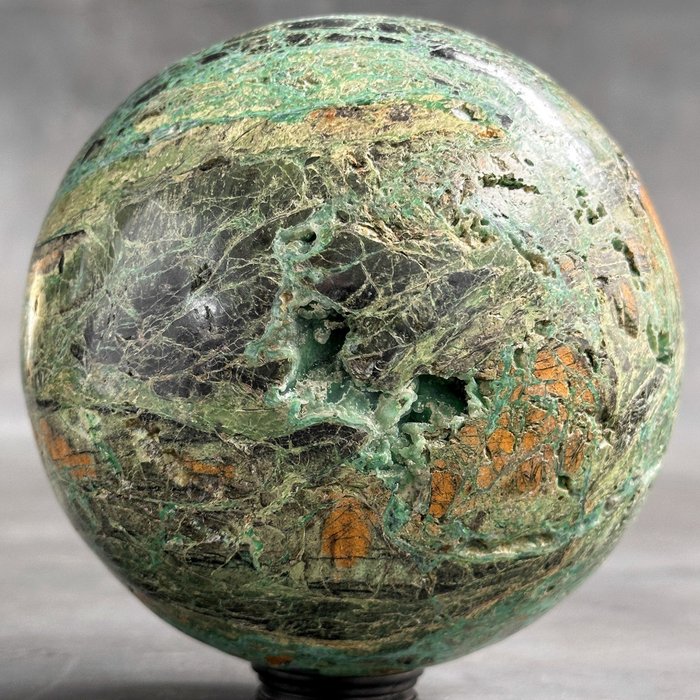 无底价 - 精美的绿色菱锌矿 定制支架上的球体- 2000 g - (1)
