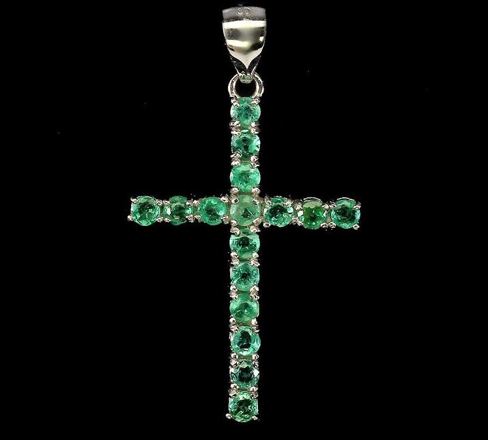 Very Beautiful Emerald - 925 Silver Pendant - Cross- 1.88 g