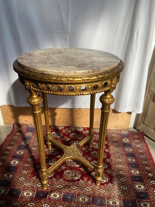 Tavolino in stile Luigi XVI con piano in marmo - Sidobord - Marmor, Trä