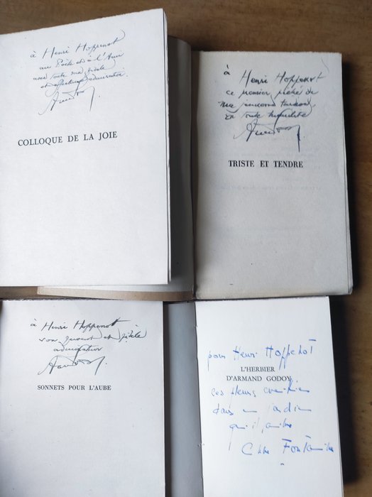Signé; Armand Godoy / Anne Fontaine - Lot de 4 ouvrages [Sonnets pour l'aube, Triste et tendre, Colloque de la joie, L'herbier] - 1935