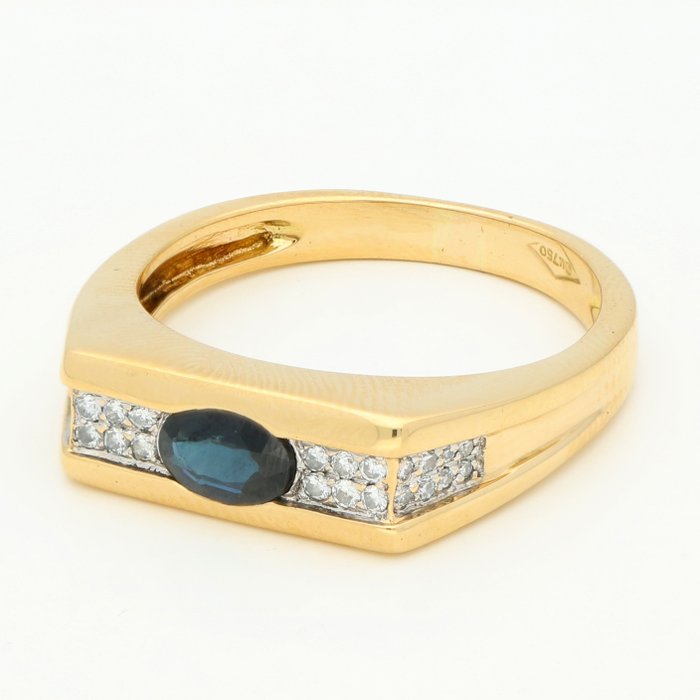 Ring - 14 kt. Yellow gold Diamond - Sapphire 